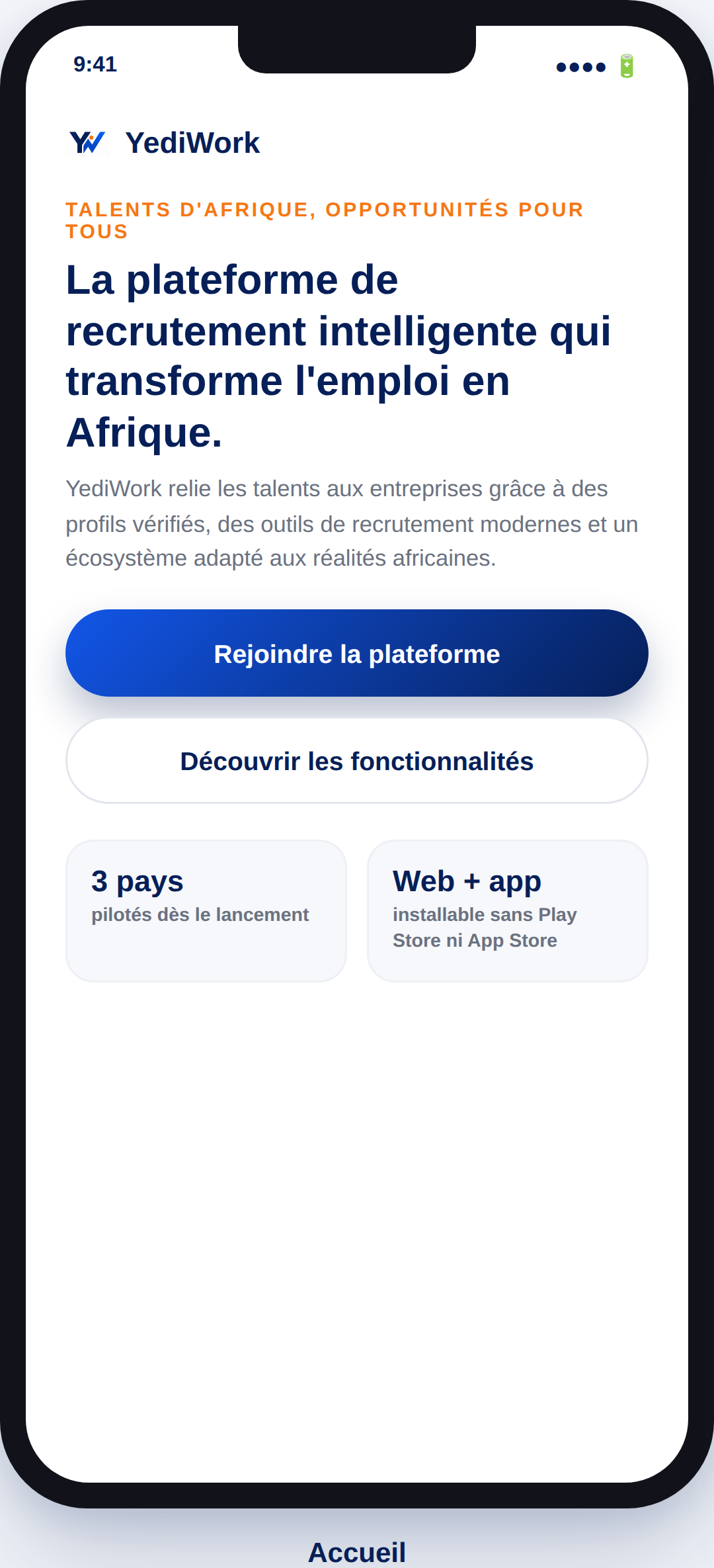 Aperçu de l'application YediWork sur mobile